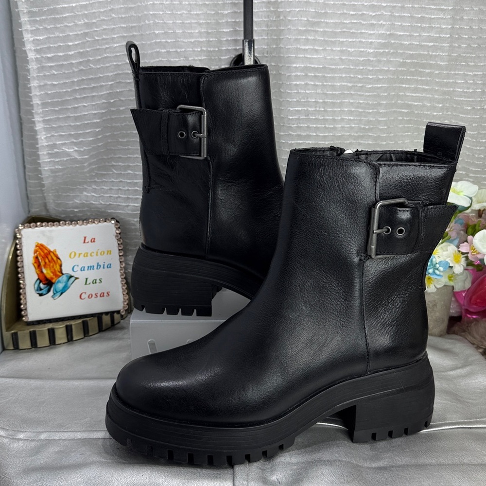 (W4) Franco Sarto JERSEY, Women's Pure Leather Biker Boots, Size 9 M